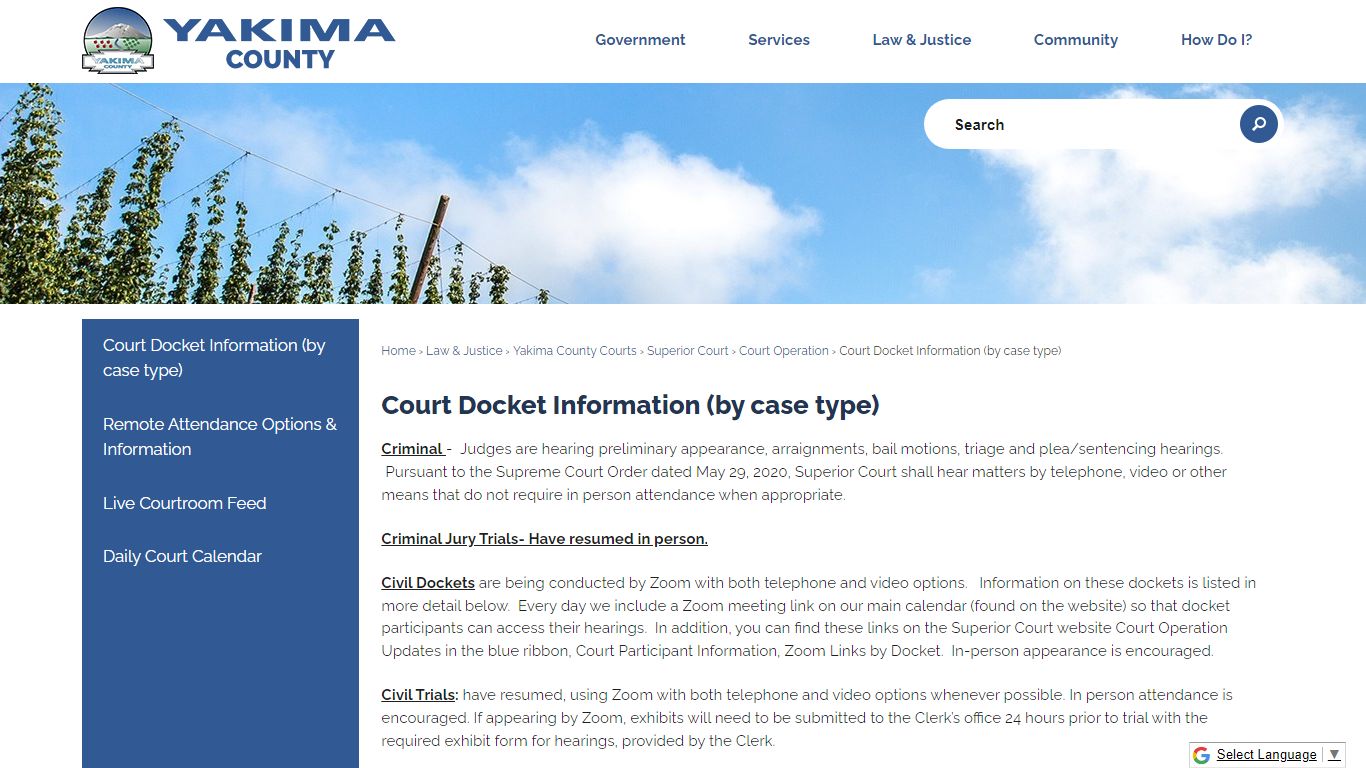 Court Docket Information (by case type) | Yakima County, WA