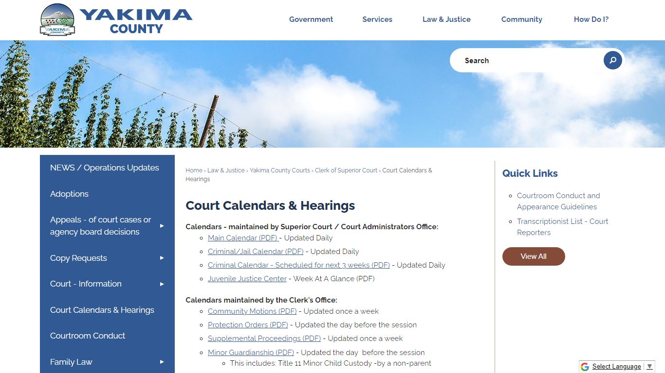 Court Calendars & Hearings | Yakima County, WA
